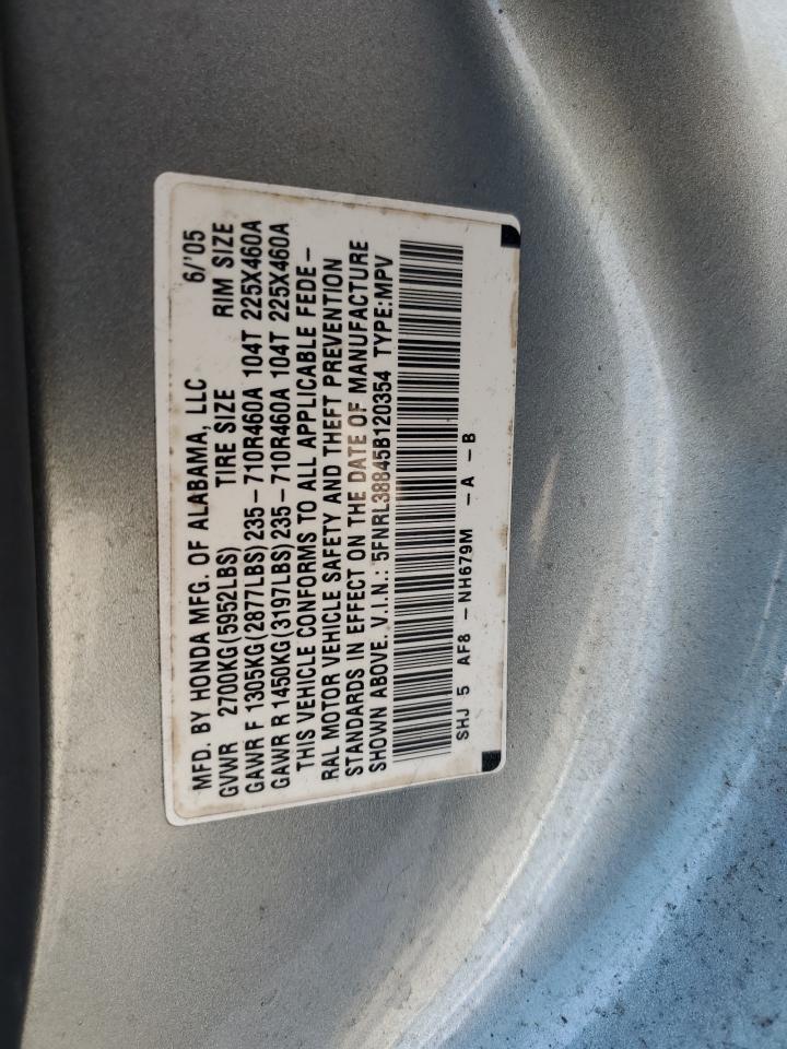 2005 Honda Odyssey Touring VIN: 5FNRL38845B120354 Lot: 81212995