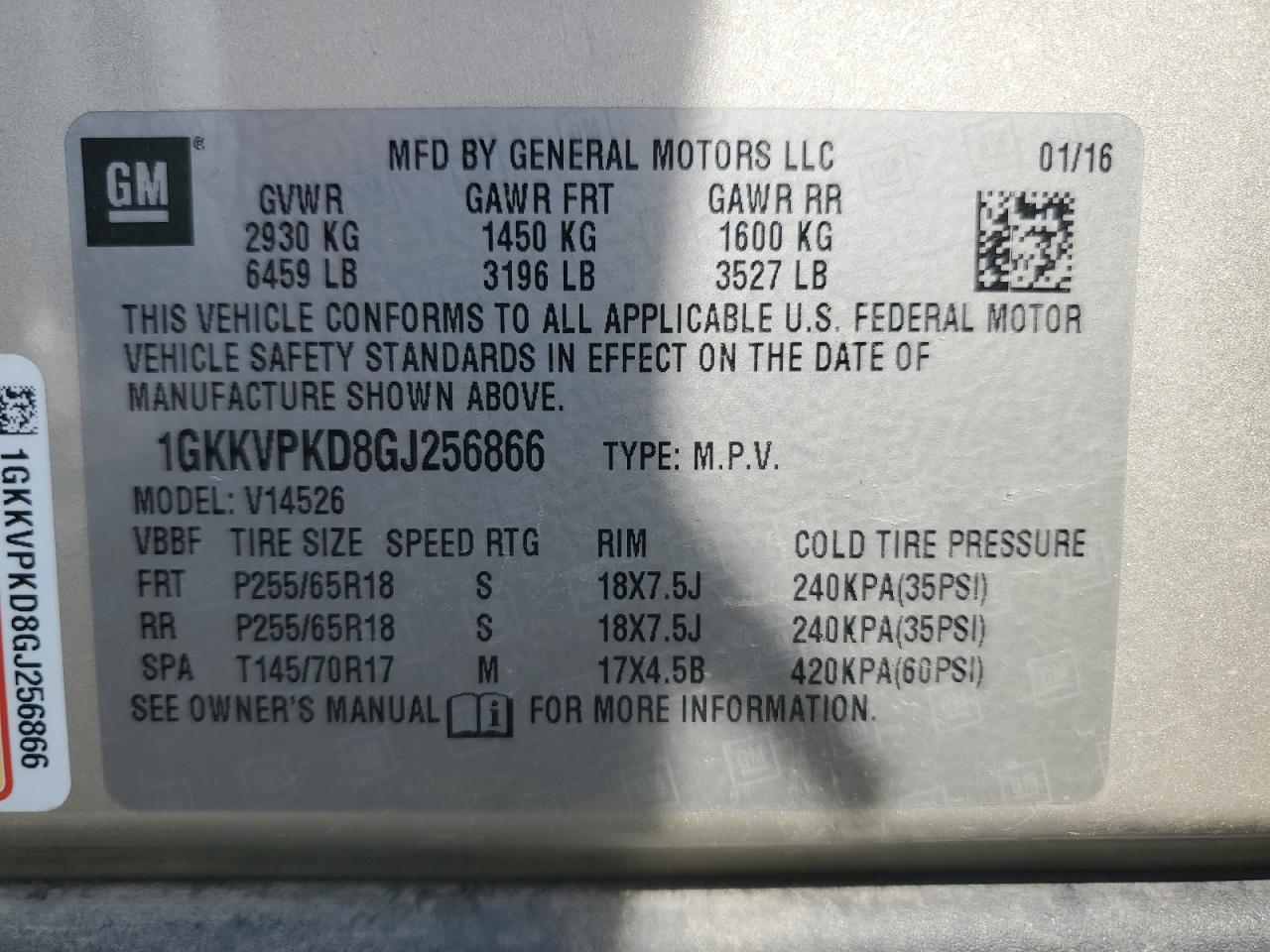 2016 GMC Acadia Sle VIN: 1GKKVPKD8GJ256866 Lot: 80630835