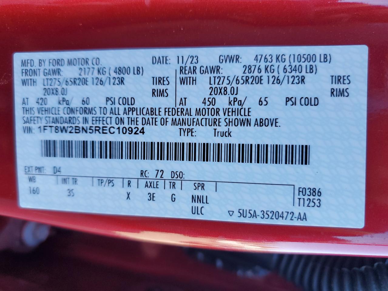 2024 Ford F250 Super Duty VIN: 1FT8W2BN5REC10924 Lot: 80305015