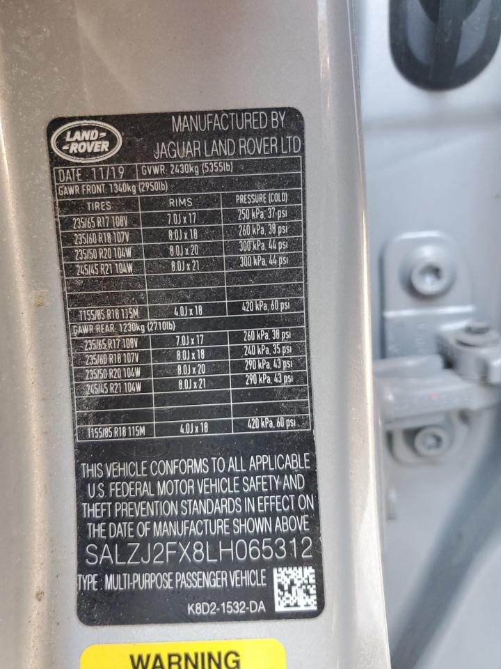 2020 Land Rover Range Rover Evoque S VIN: SALZJ2FX8LH065312 Lot: 71219185