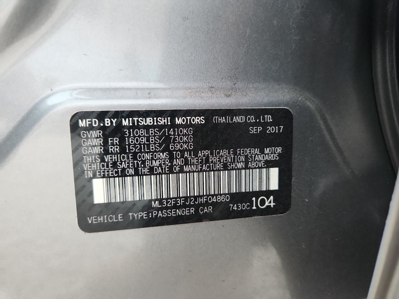 2018 Mitsubishi Mirage G4 Es VIN: ML32F3FJ2JHF04860 Lot: 83796525