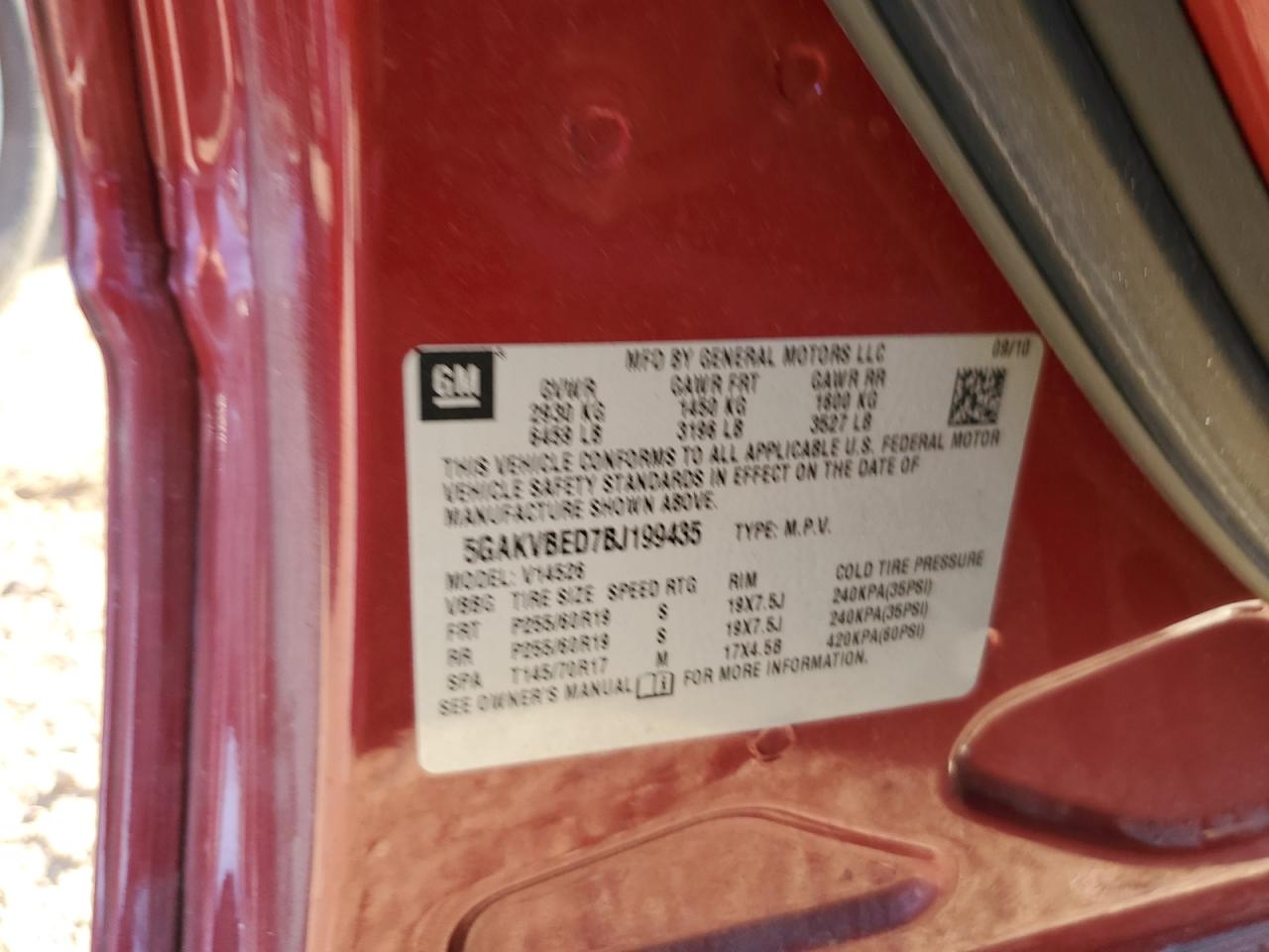 2011 Buick Enclave Cxl VIN: 5GAKVBED7BJ199435 Lot: 81212115