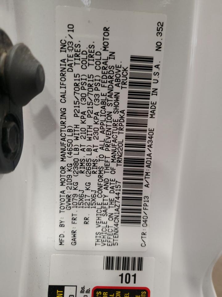 2010 Toyota Tacoma VIN: 5TENX4CN1AZ744157 Lot: 84617335