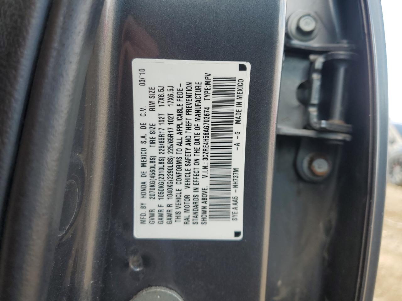 2010 Honda Cr-V Ex VIN: 3CZRE4H56AG703674 Lot: 71425915