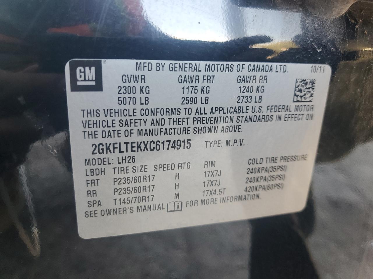 2012 GMC Terrain Sle VIN: 2GKFLTEKXC6174915 Lot: 81469765