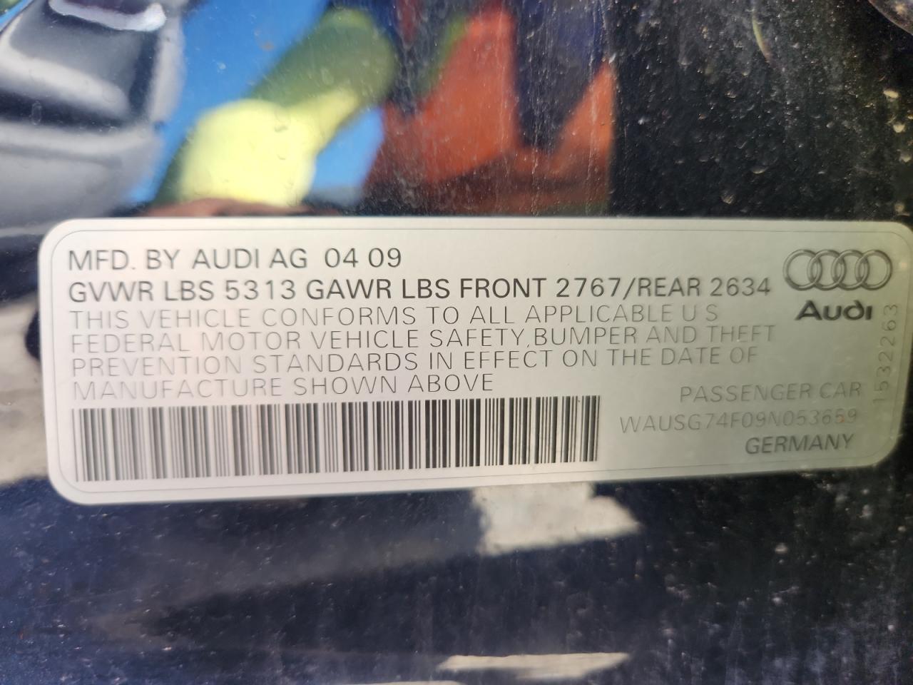 2009 Audi A6 Premium Plus VIN: WAUSG74F09N053659 Lot: 83762045