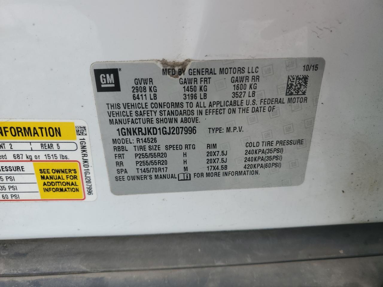 2016 Chevrolet Traverse Ltz VIN: 1GNKRJKD1GJ207996 Lot: 84177935