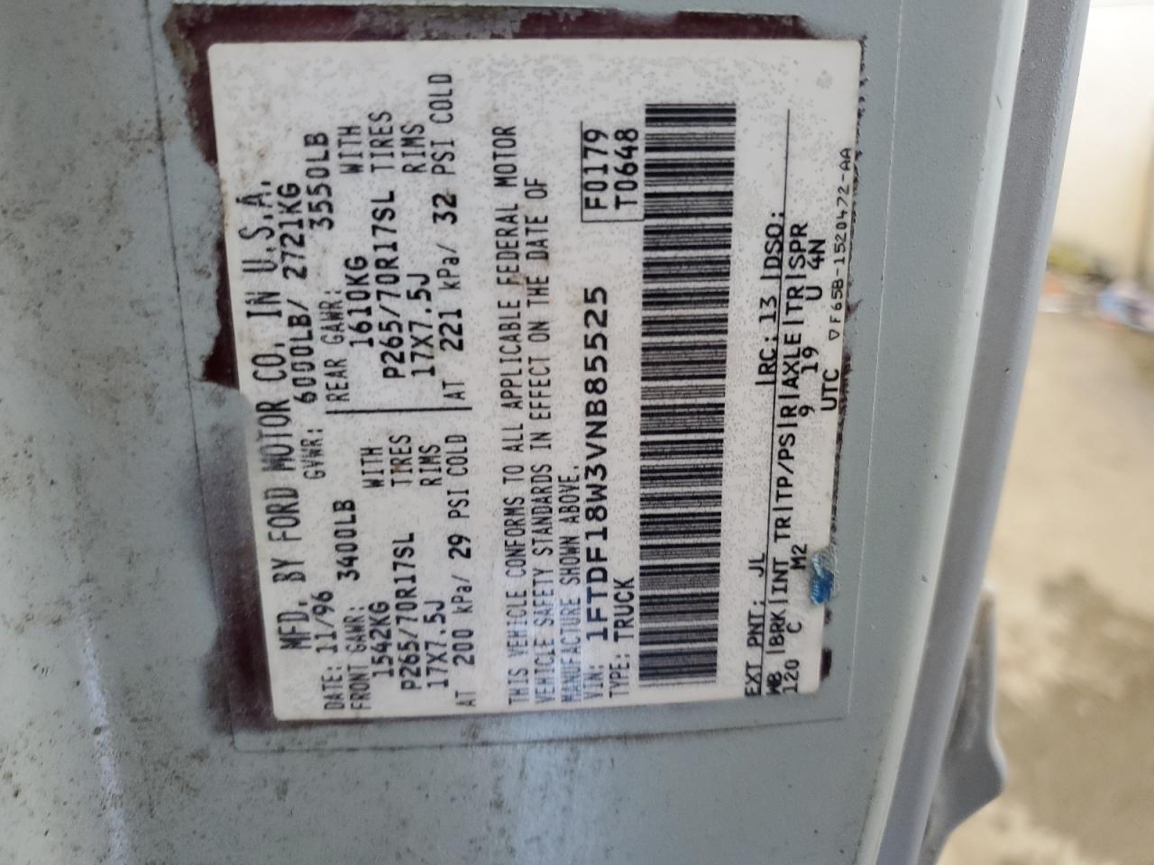 1997 Ford F150 VIN: 1FTDF18W3VNB85525 Lot: 81420905