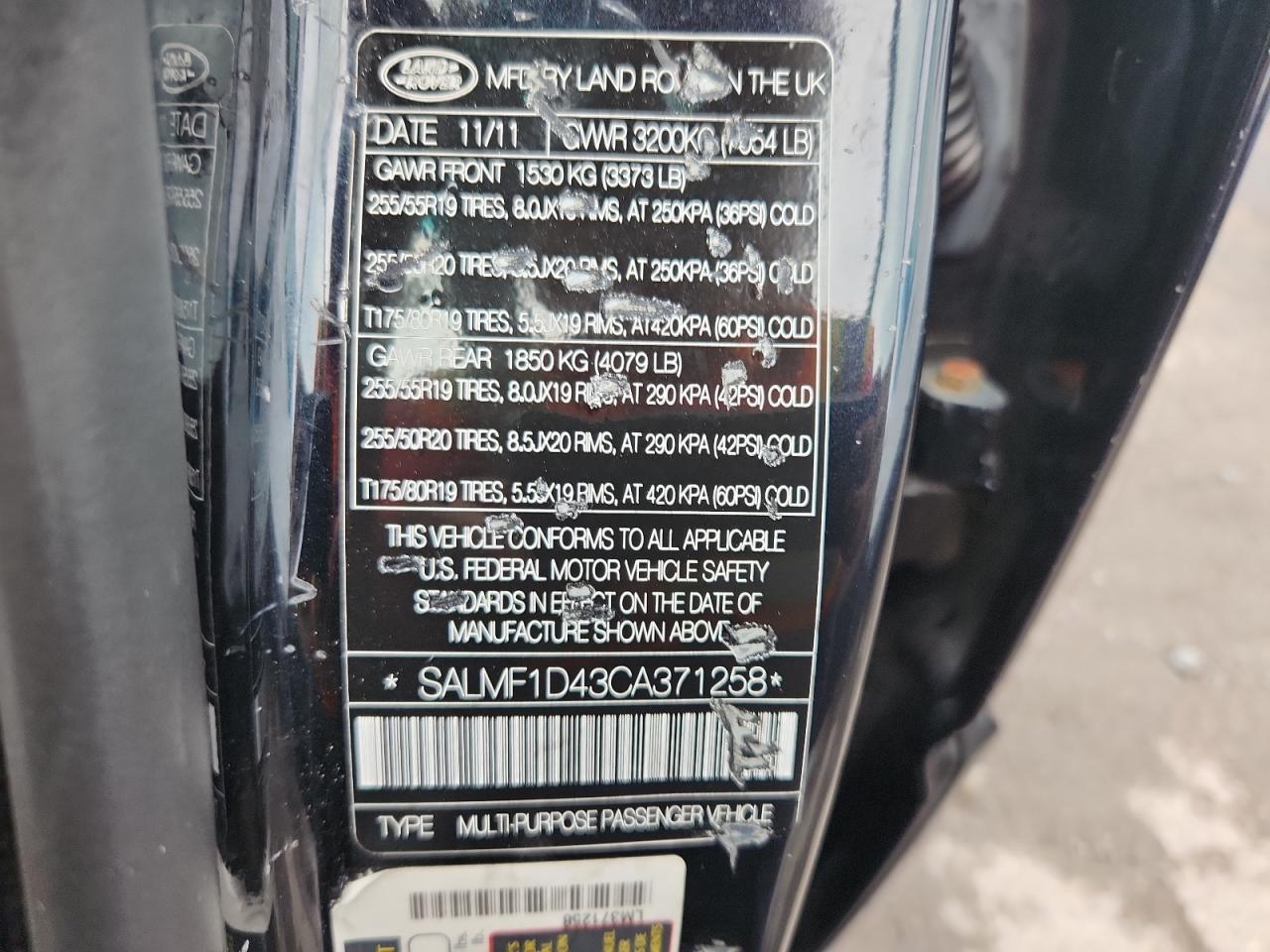 2012 Land Rover Range Rover Hse Luxury VIN: SALMF1D43CA371258 Lot: 84459845