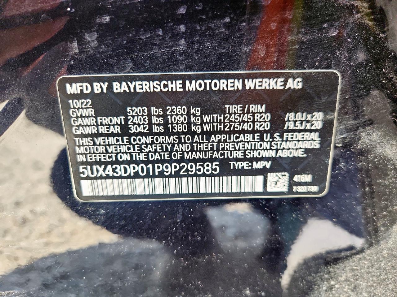 2023 BMW X3 Sdrive30I VIN: 5UX43DP01P9P29585 Lot: 80812305