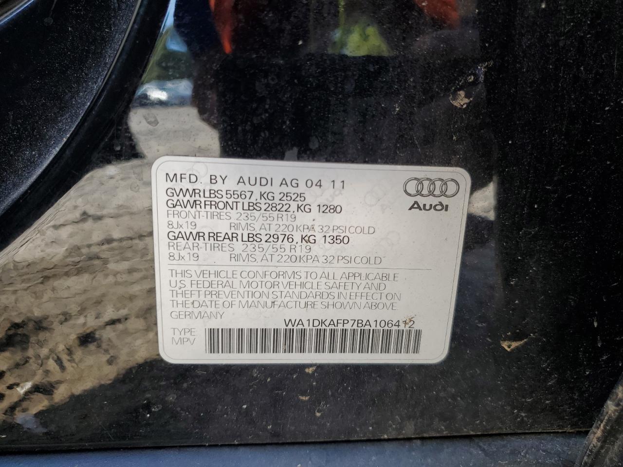 2011 Audi Q5 Premium Plus VIN: WA1DKAFP7BA106412 Lot: 82073865