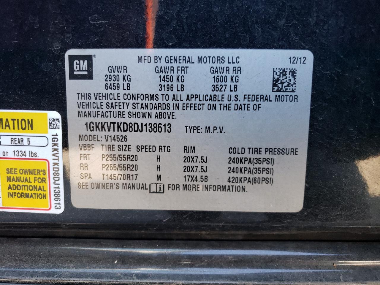 2013 GMC Acadia Denali VIN: 1GKKVTKD8DJ138613 Lot: 81070835