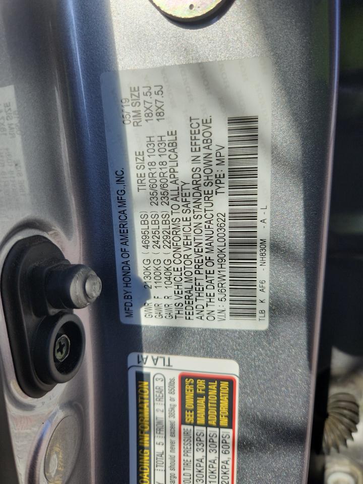 2019 Honda Cr-V Touring VIN: 5J6RW1H90KL003622 Lot: 80635275