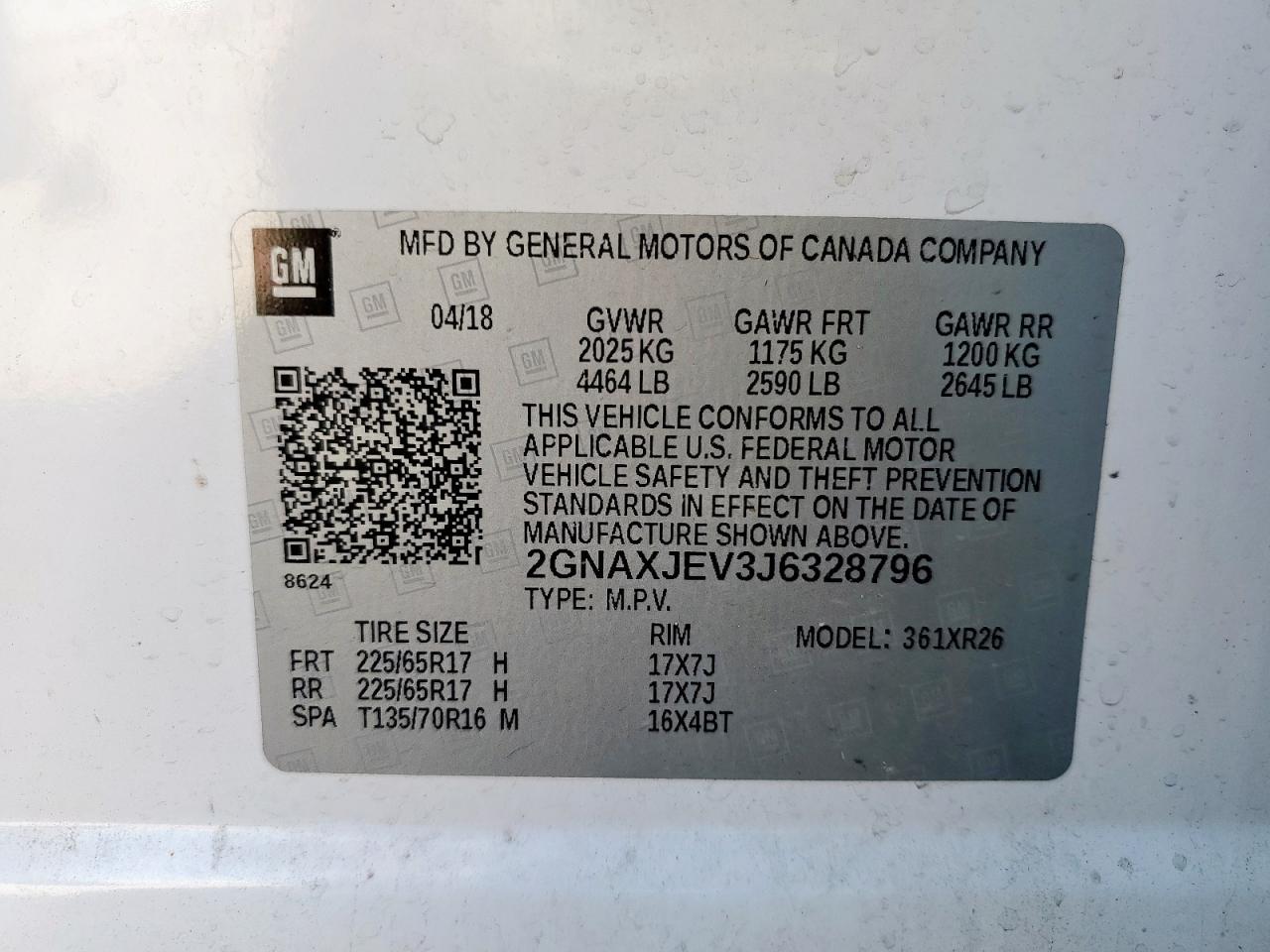 2018 Chevrolet Equinox Lt VIN: 2GNAXJEV3J6328796 Lot: 81648945