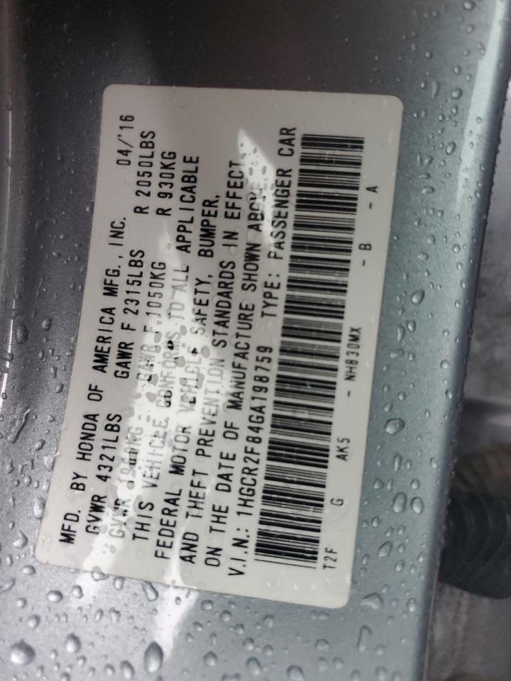 2016 Honda Accord Exl VIN: 1HGCR2F84GA198759 Lot: 81400085