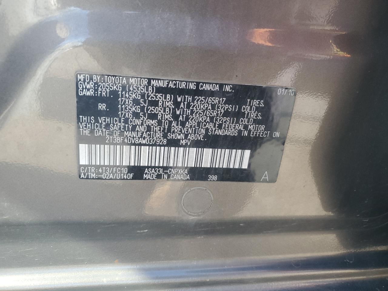 2010 Toyota Rav4 VIN: 2T3BF4DV8AW037928 Lot: 80824575