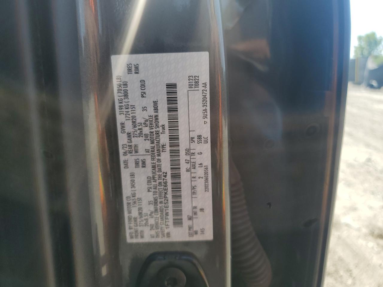 2023 Ford F150 Supercrew VIN: 1FTFW1E52PKE66742 Lot: 80906585