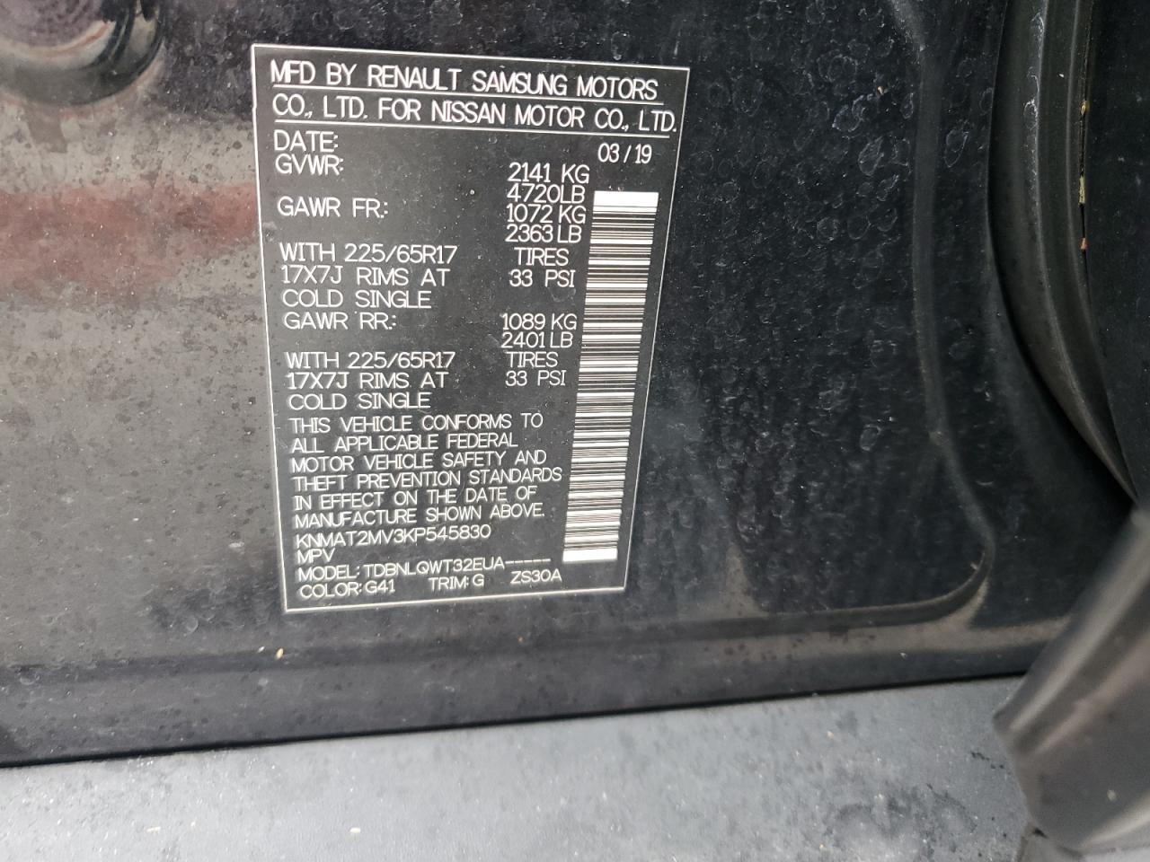 2019 Nissan Rogue S VIN: KNMAT2MV3KP545830 Lot: 70369465