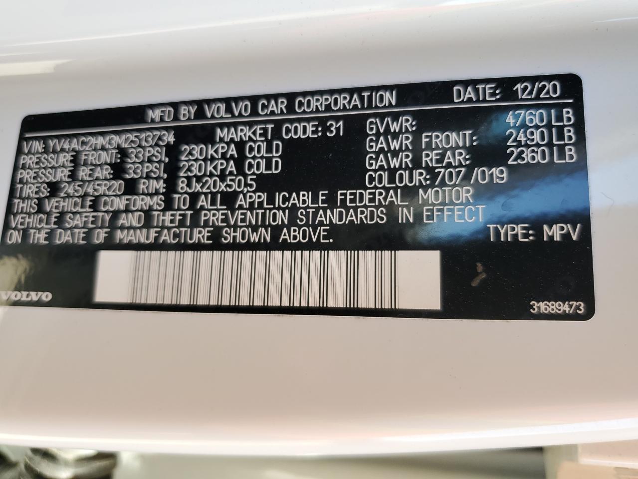 2021 Volvo Xc40 T4 R-Design VIN: YV4AC2HM3M2513734 Lot: 80029325