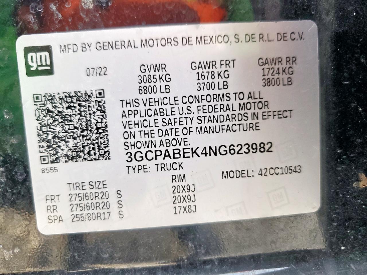 2022 Chevrolet Silverado C1500 Custom VIN: 3GCPABEK4NG623982 Lot: 80734505