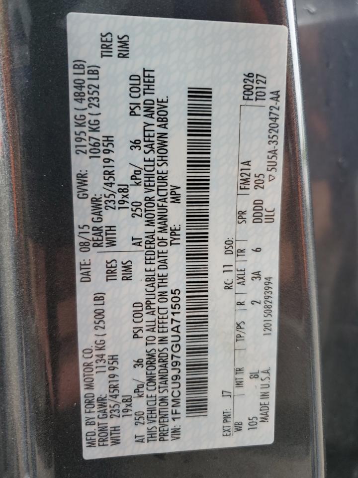 2016 Ford Escape Titanium VIN: 1FMCU9J97GUA71505 Lot: 71212795