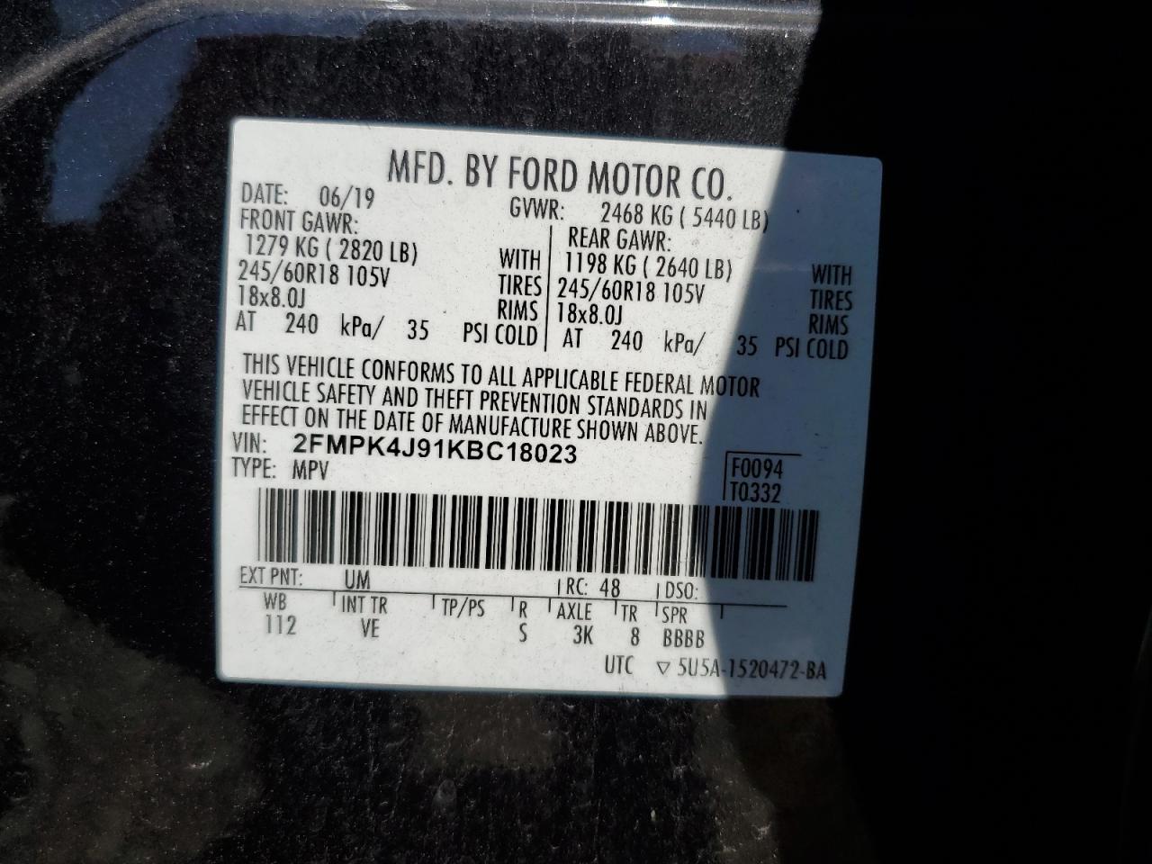 2019 Ford Edge Sel VIN: 2FMPK4J91KBC18023 Lot: 71583705