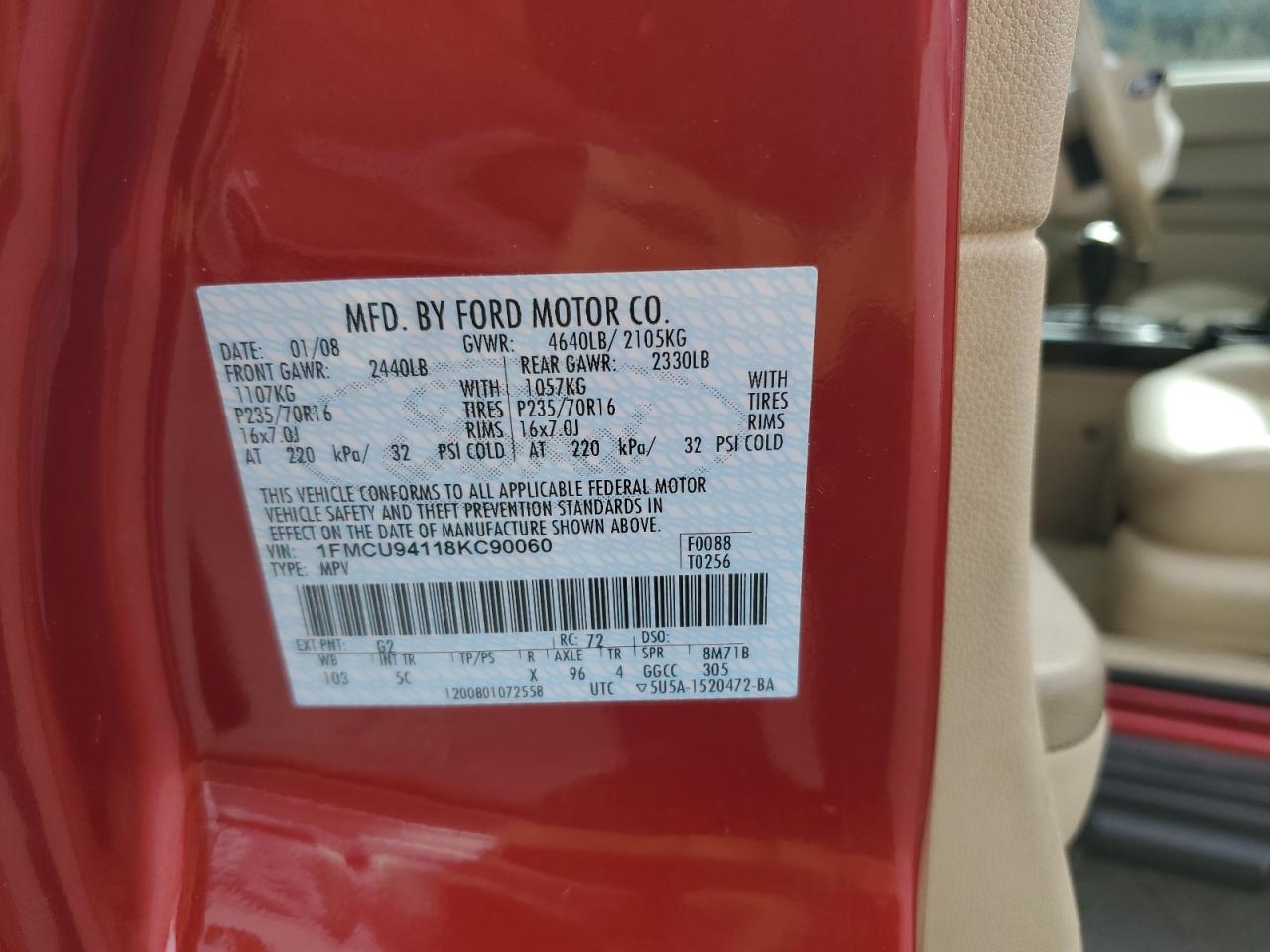 2008 Ford Escape Limited VIN: 1FMCU94118KC90060 Lot: 82170155