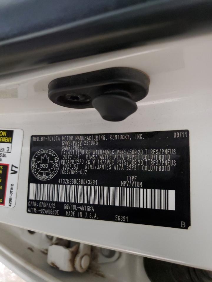 2011 Toyota Venza VIN: 4T3ZK3BB0BU043981 Lot: 81691575