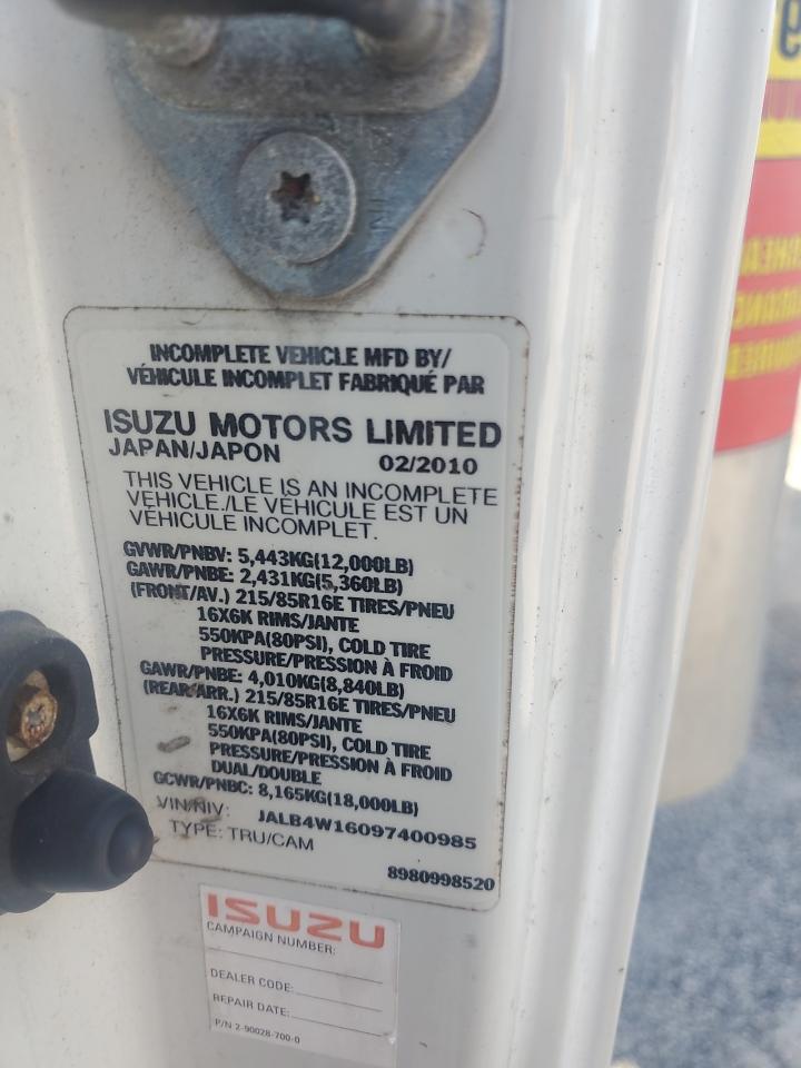2009 Isuz 14 Ft Box Tr VIN: JALB4W16097400985 Lot: 80067725