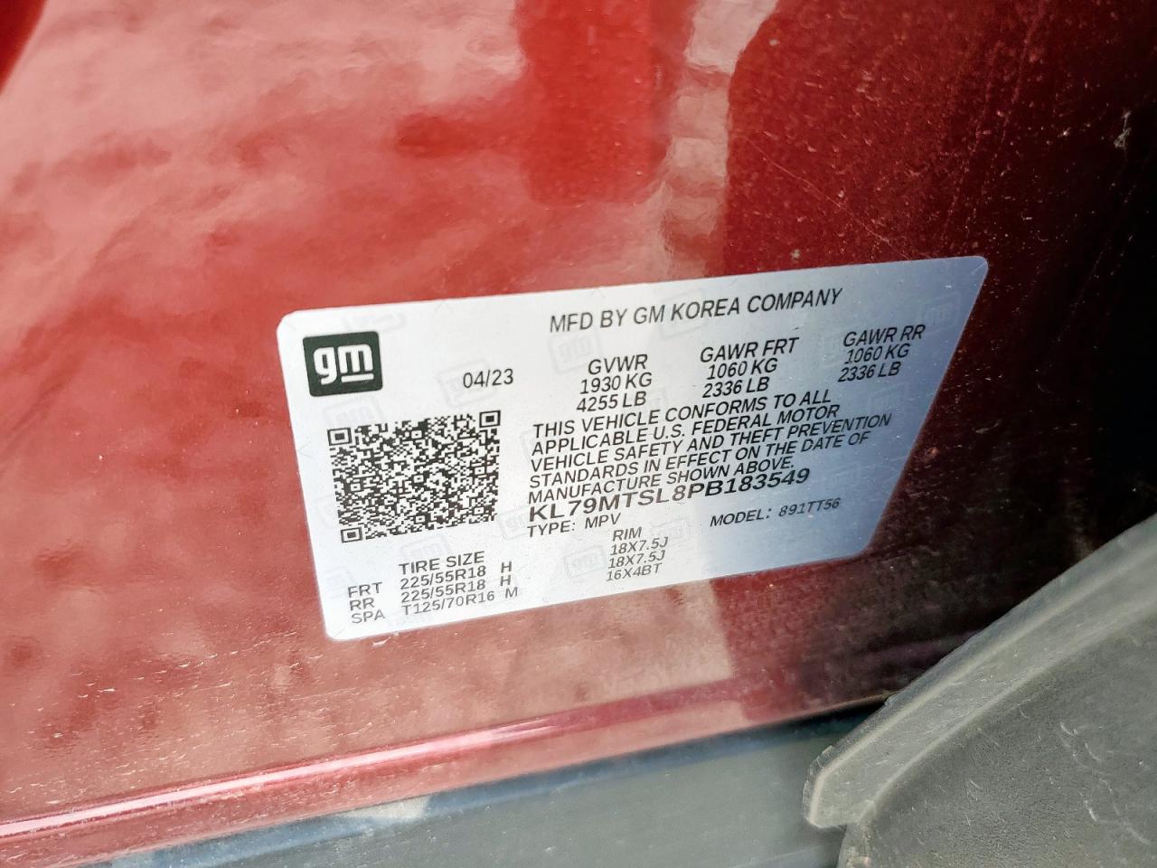 2023 Chevrolet Trailblazer Rs VIN: KL79MTSL8PB183549 Lot: 81322465