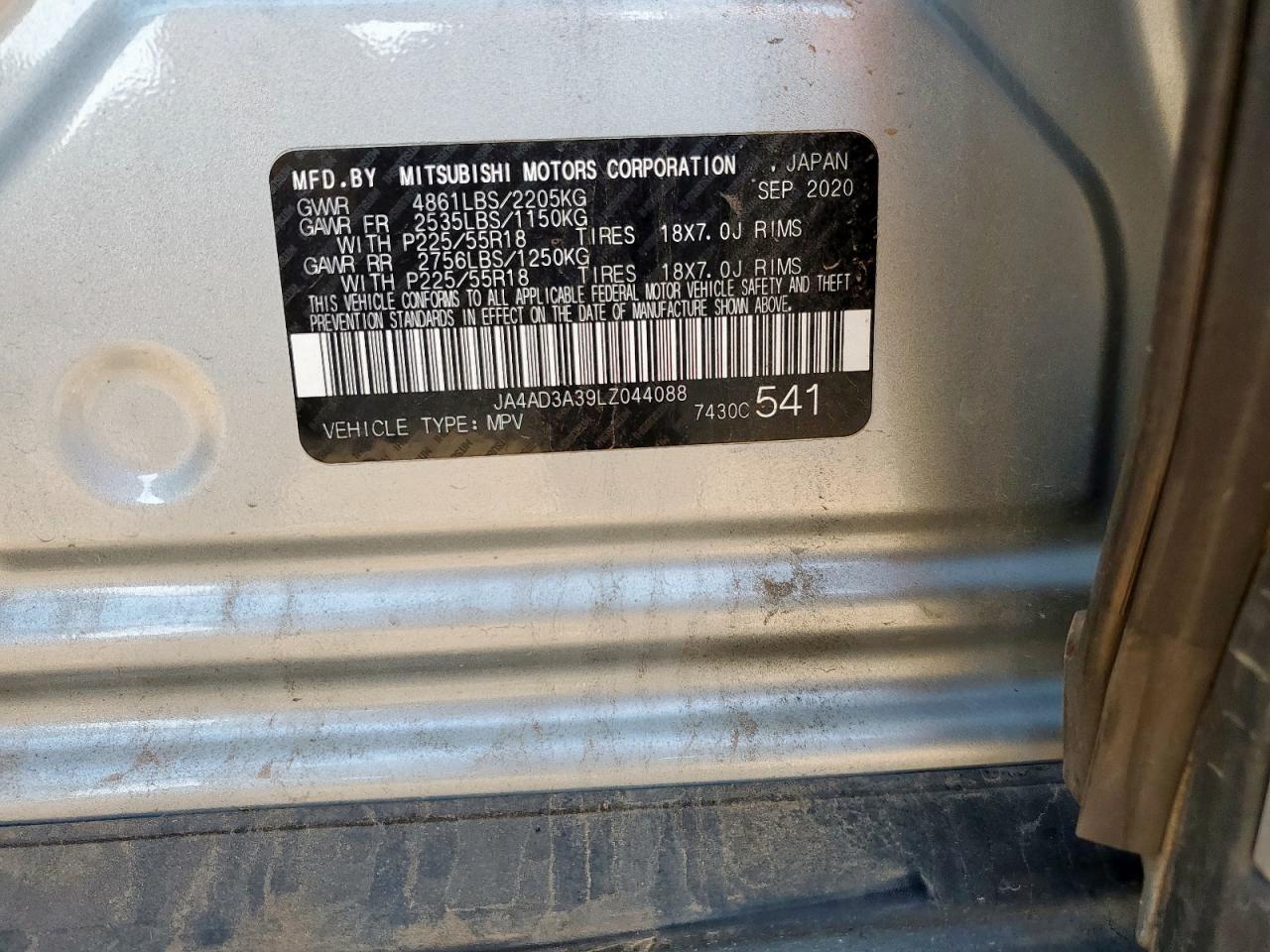 2020 Mitsubishi Outlander Se VIN: JA4AD3A39LZ044088 Lot: 70963775