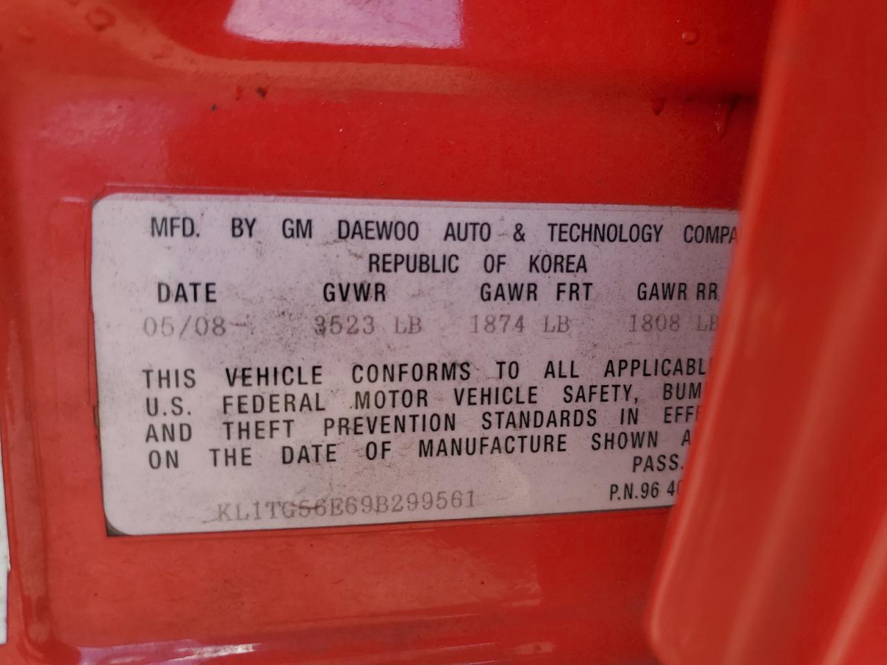 2009 Chevrolet Aveo Lt VIN: KL1TG56E69B299561 Lot: 70914655