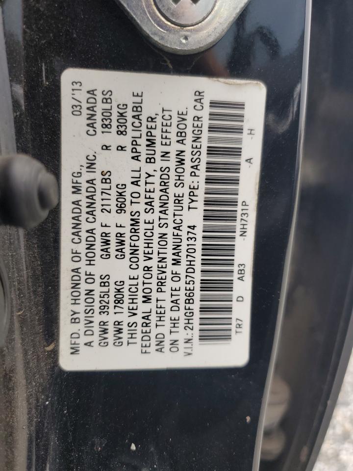 2013 Honda Civic Si VIN: 2HGFB6E57DH701374 Lot: 80870355