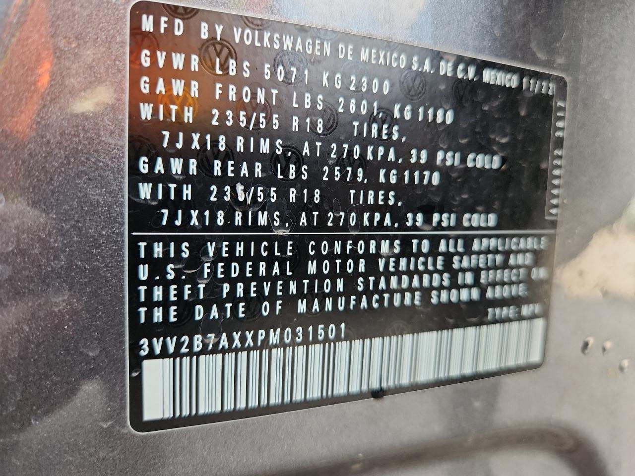 2023 Volkswagen Tiguan Se VIN: 3VV2B7AXXPM031501 Lot: 69124835