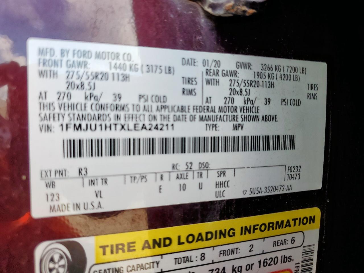 2020 Ford Expedition Xlt VIN: 1FMJU1HTXLEA24211 Lot: 83800495