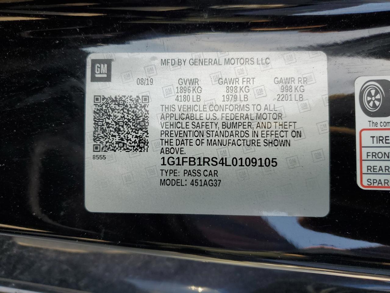2020 Chevrolet Camaro Ls VIN: 1G1FB1RS4L0109105 Lot: 81239905