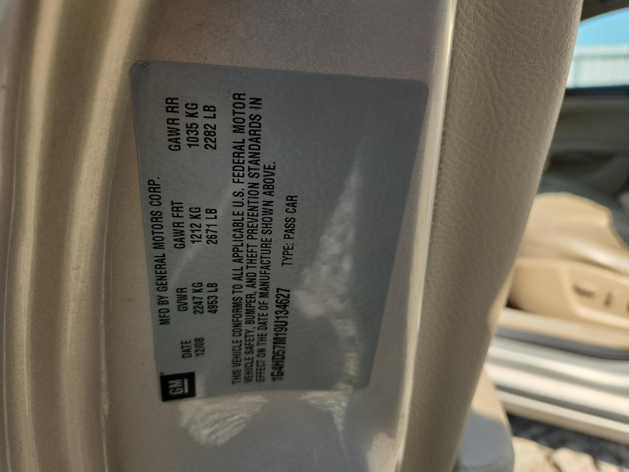 1G4HD57M19U134627 BUICK LUCERNE 2009 TAN Photo 12