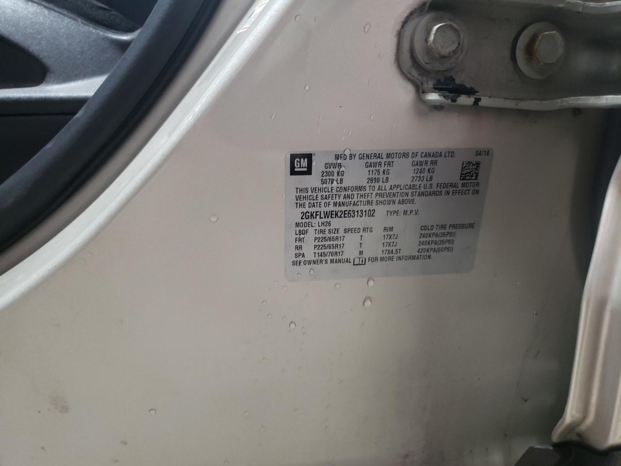 2014 GMC Terrain Sle VIN: 2GKFLWEK2E6313102 Lot: 81663005