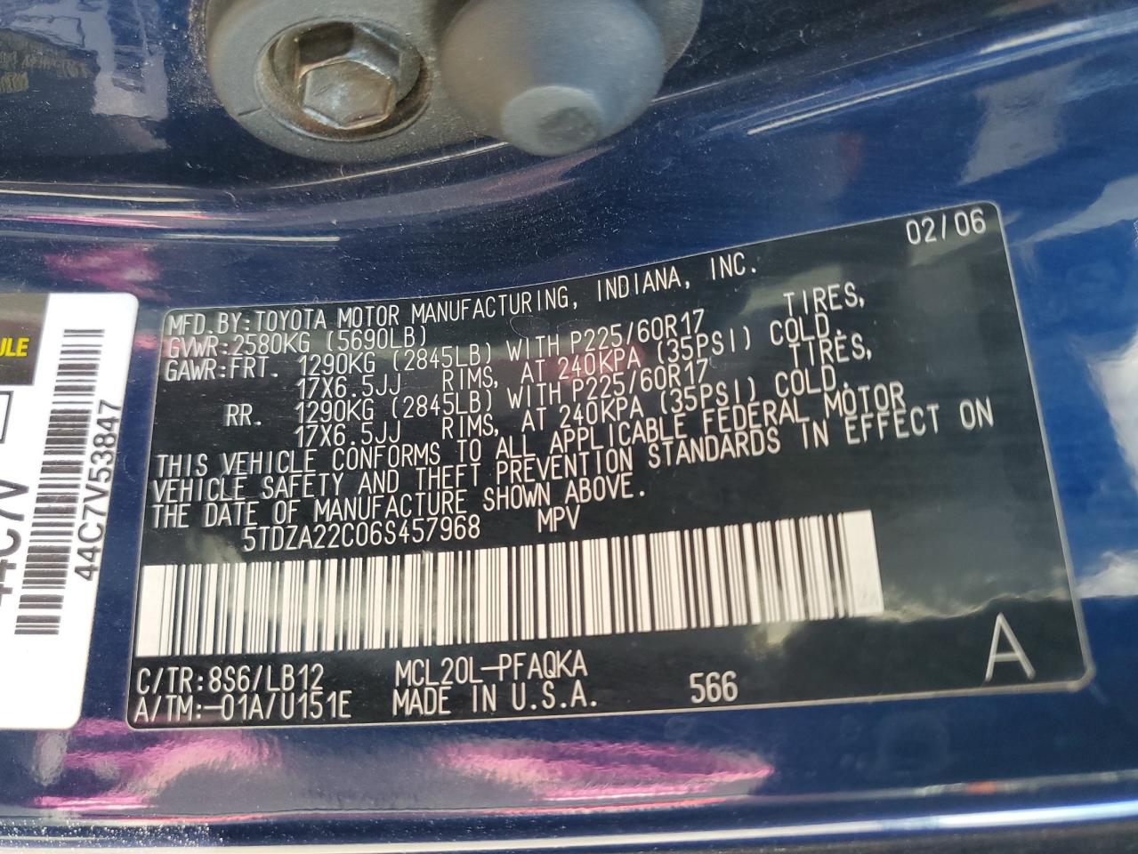 2006 Toyota Sienna Xle VIN: 5TDZA22C06S457968 Lot: 81526725