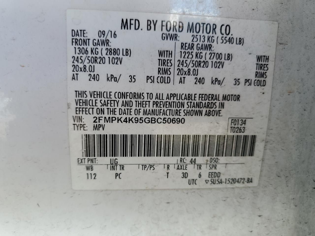 2016 Ford Edge Titanium VIN: 2FMPK4K95GBC50690 Lot: 80627345