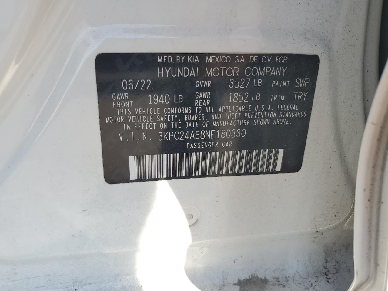 2022 Hyundai Accent Se VIN: 3KPC24A68NE180330 Lot: 81585285