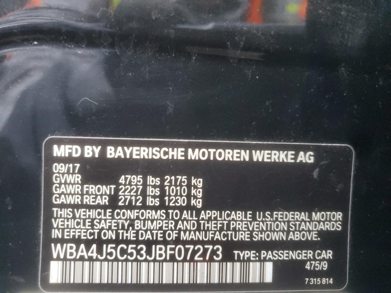 2018 BMW 440I Gran Coupe VIN: WBA4J5C53JBF07273 Lot: 71901715