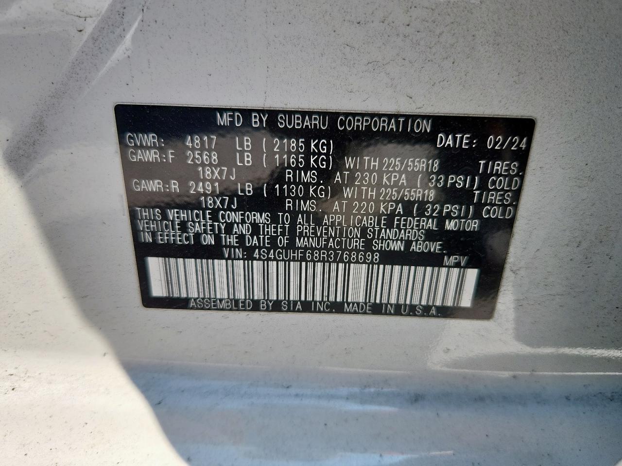 2024 Subaru Crosstrek Sport VIN: 4S4GUHF68R3768698 Lot: 81011005