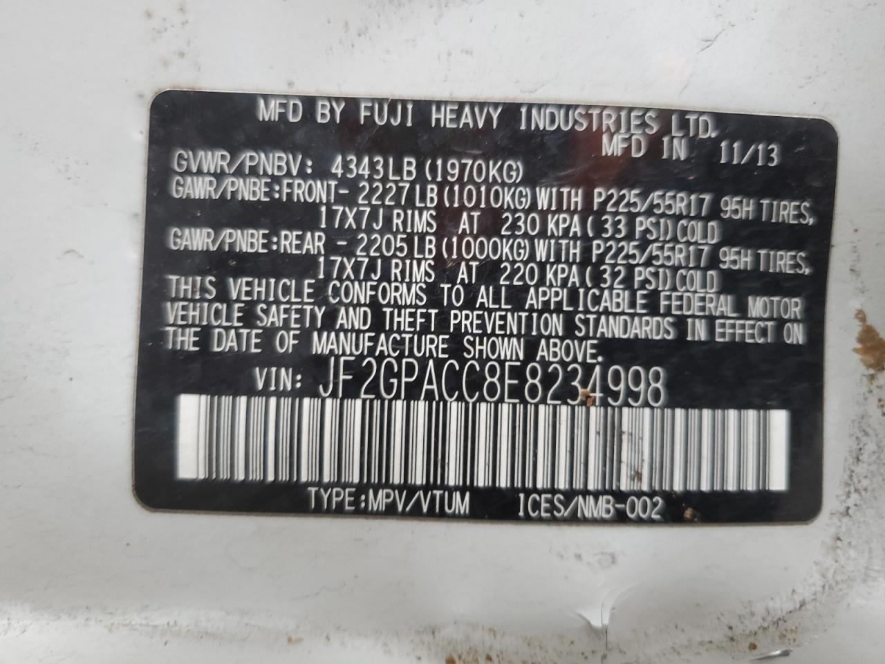 2014 Subaru Xv Crosstrek 2.0 Premium VIN: JF2GPACC8E8234998 Lot: 80209435