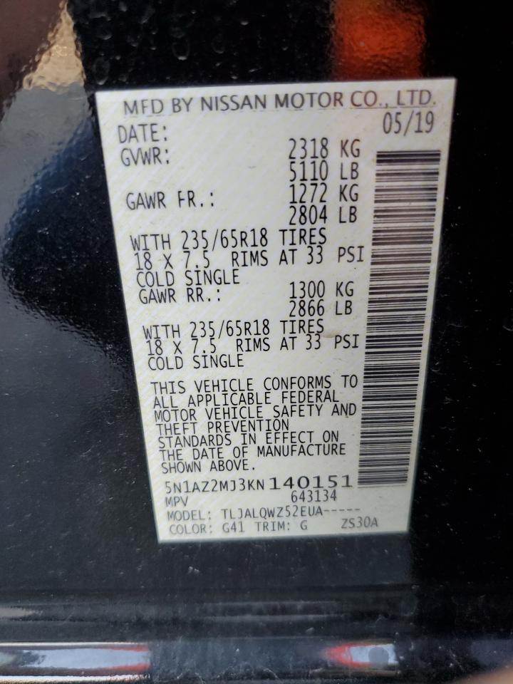 2019 Nissan Murano S VIN: 5N1AZ2MJ3KN140151 Lot: 81674745