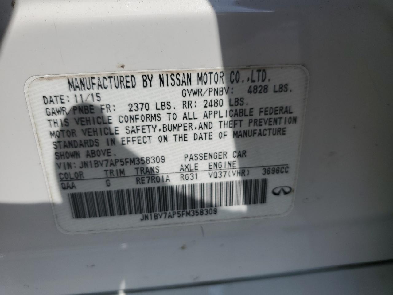 2015 Infiniti Q50 Base VIN: JN1BV7AP5FM358309 Lot: 80700475