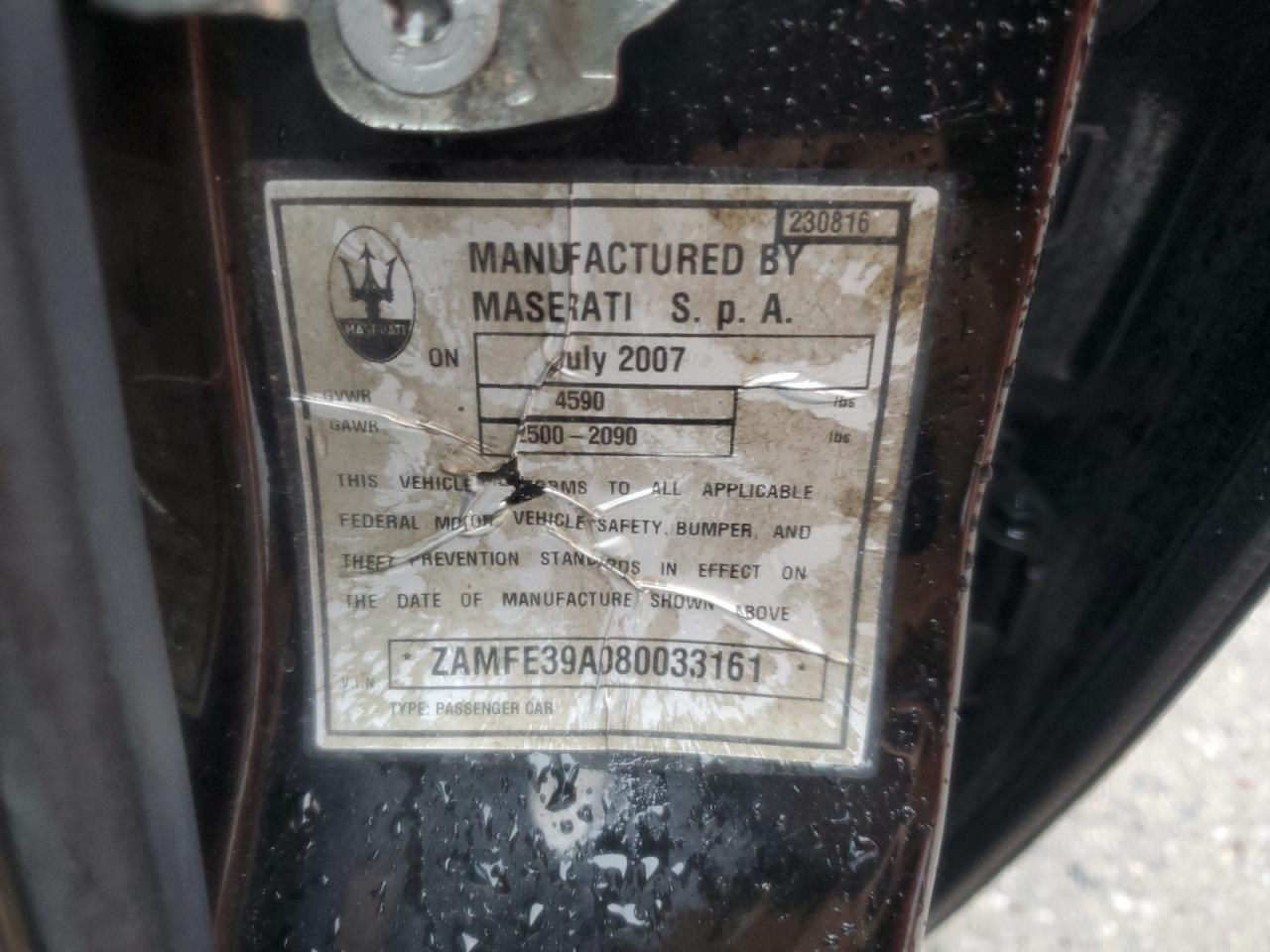 2008 Maserati Quattroporte M139 VIN: ZAMFE39A080033161 Lot: 83788545