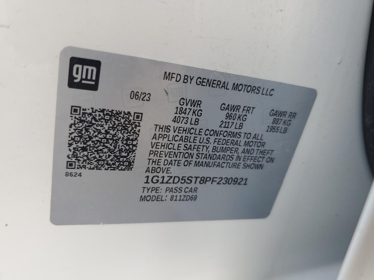 2023 Chevrolet Malibu Lt VIN: 1G1ZD5ST8PF230921 Lot: 80681705