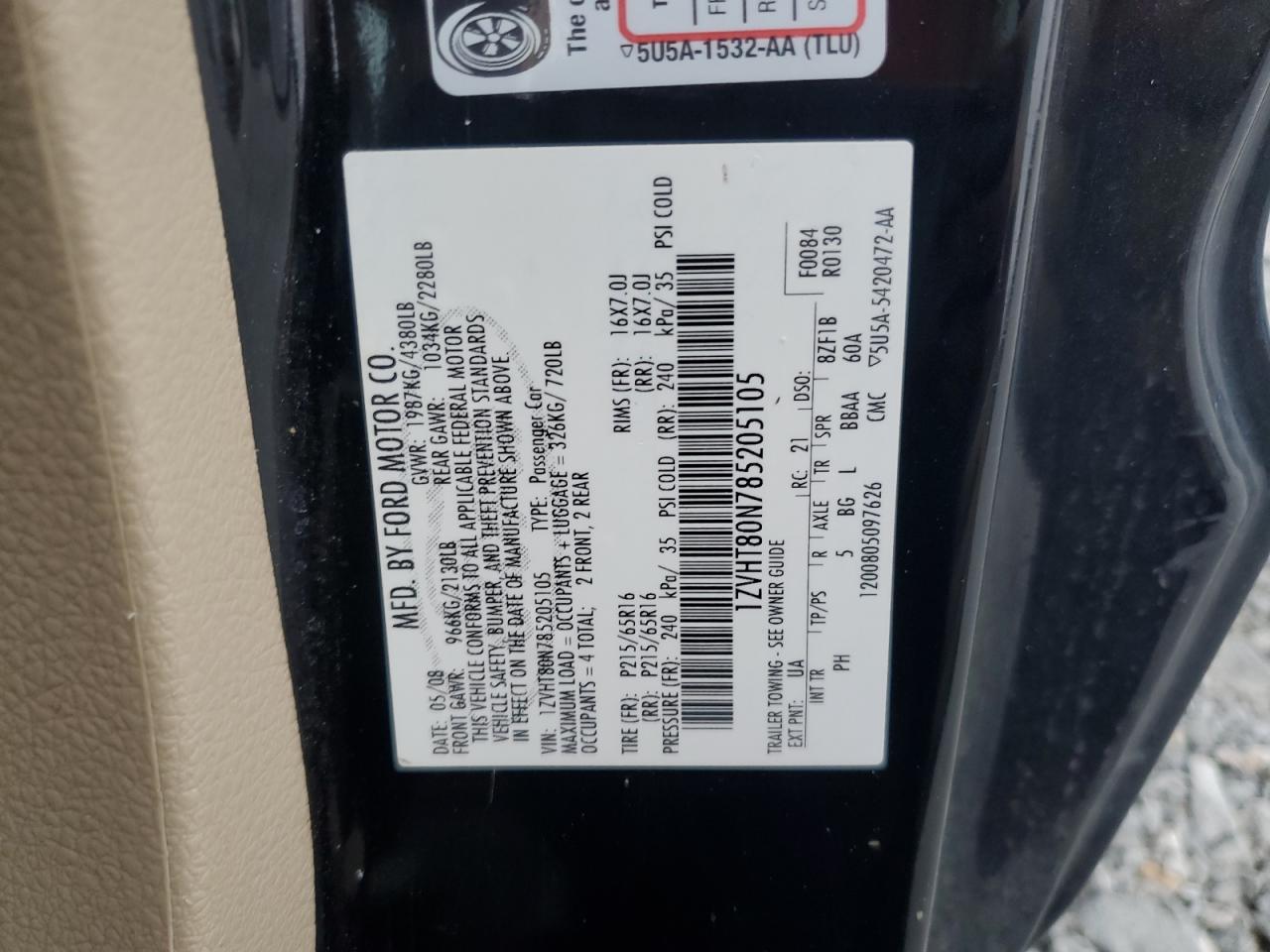 2008 Ford Mustang VIN: 1ZVHT80N785205105 Lot: 81835755