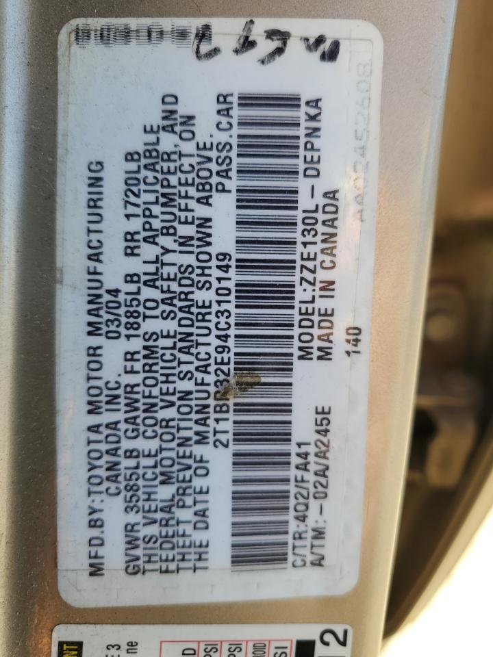 2004 Toyota Corolla Ce VIN: 2T1BR32E94C310149 Lot: 84396995